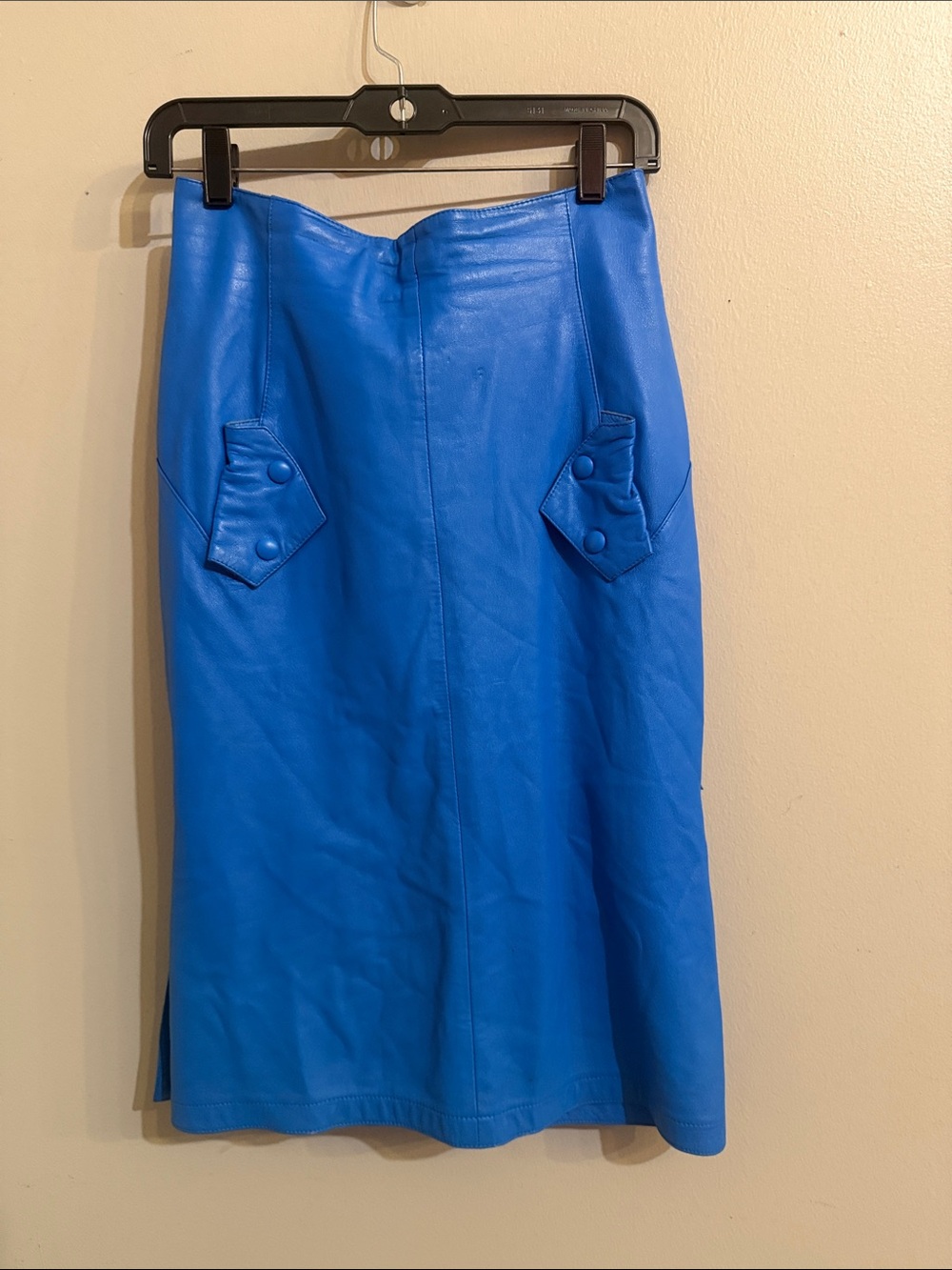 Blue Faux Leather Pencil Skirt - Picture 2 of 4